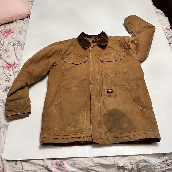 Vintage Wrangler Men’s Workwear Brown Jacket Distressed Thrashed Sz L Grunge - Picture 1 of 10